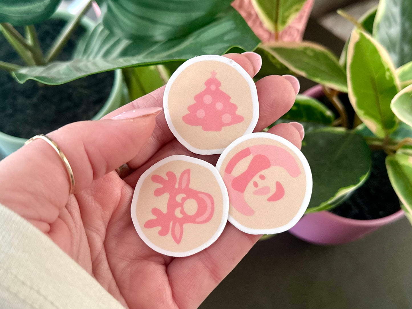 Pink Christmas Cookie Stickers