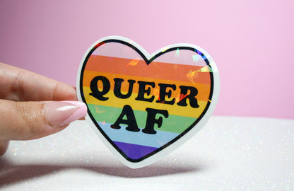 Holographic Queer AF Waterproof Sticker, Pride Stickers, LGBTQ+ Gifts, Pride Gifts, Queer Stickers, LGBTQ Stickers