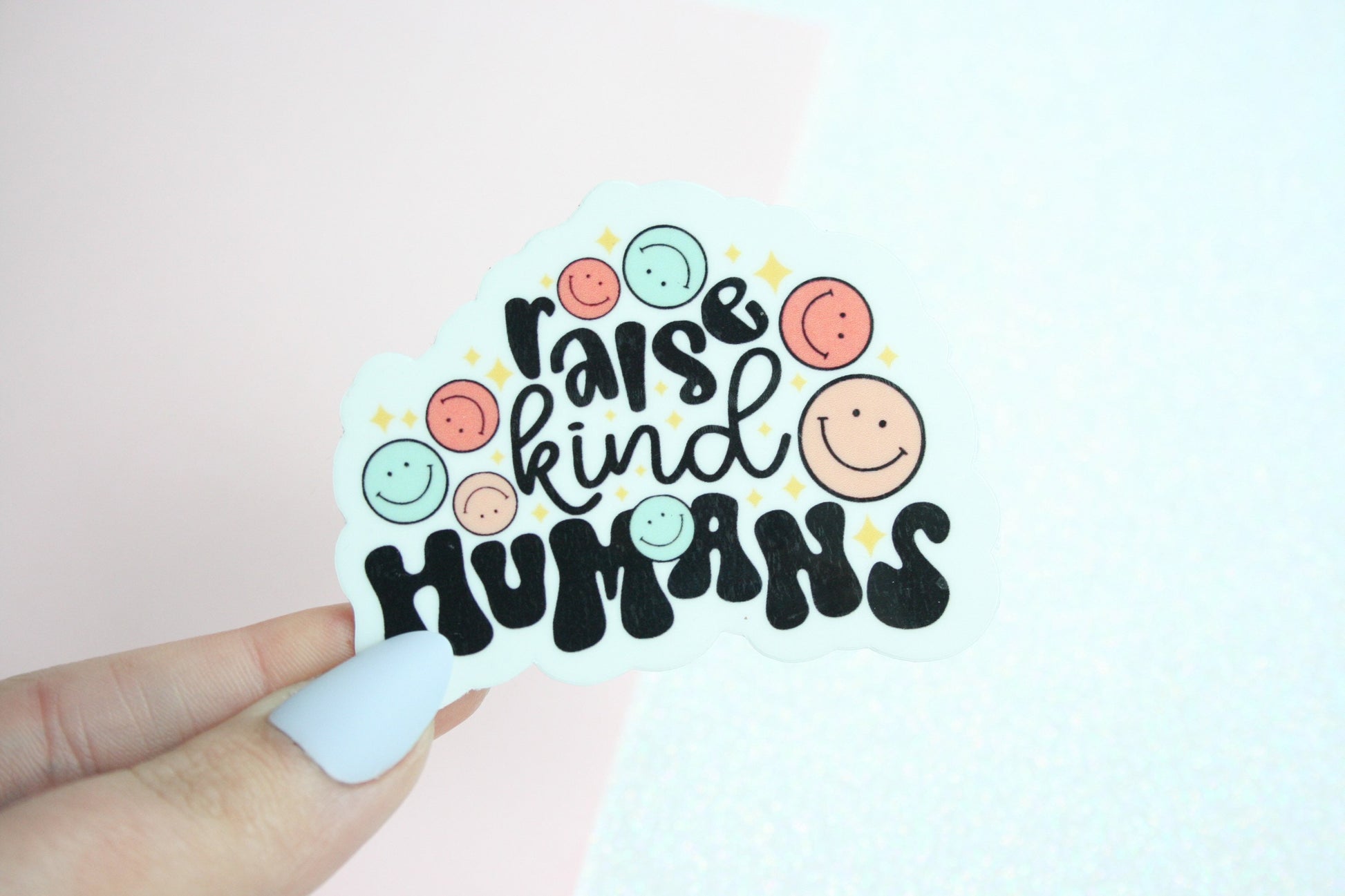 Raise Kind Humans Waterproof Sticker, Stickers for Mom, Gifts for Moms, Groovy Stickers, Best Mom Gifts, Happy Face Decals, Be Kind Decal