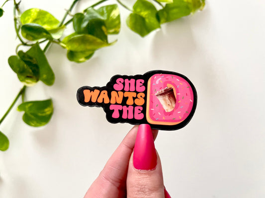 She Wants The D Waterproof Sticker - Iced Coffee Stickers - Gifts for Coffee Lovers - Stickers for Waterbottles - Trendy Stickers