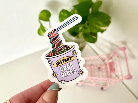 Instant Good Vibes Waterproof Sticker, Funny Decal, Noodle Sticker, Food Lover Gifts, Mug Stickers, Waterbottle Sticker, Sticker Gift