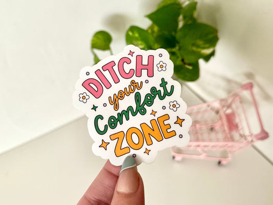 Ditch Your Comfort Zone Waterproof Sticker, Mental Health Stickers, Therapist Gifts, Therapy Art, Waterbottle Sticker