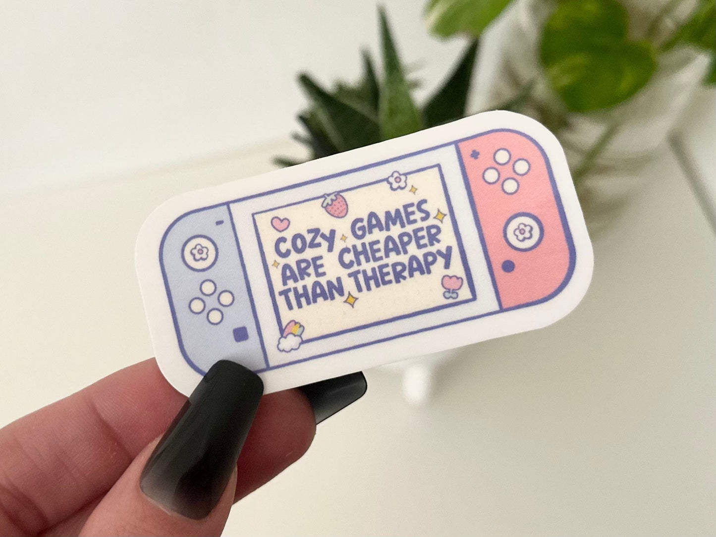 Cozy Games Are Cheaper Than Therapy Waterproof Sticker, Funny Decal, Mug Stickers, Waterbottle Sticker, Sticker Gift, Gamer Girl, Gamer Gift