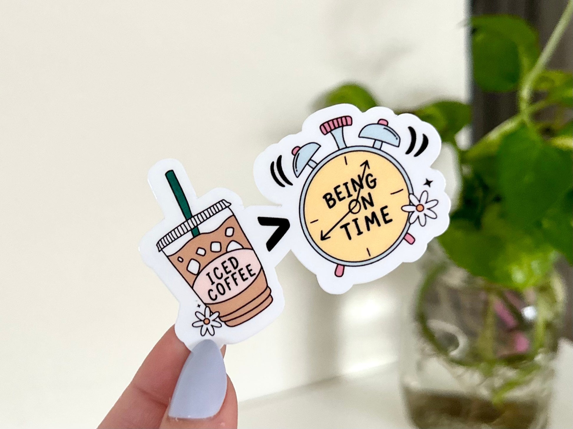 Iced Coffee > Being On Time Waterproof Sticker, Coffee Gifts, Trendy Stickers, Coffee Lover, VSCO Sticker, Waterbottle Stickers