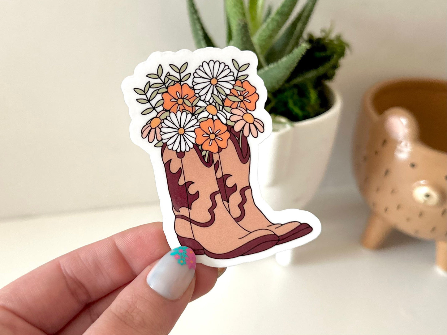 Boot Flowers Waterproof Sticker, Western Stickers, Country Sticker, Cowgirl Boots Sticker, Waterbottle Decal, Tumbler Sticker, Mug Sticker