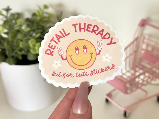 Retail Therapy But For Cute Stickers Waterproof Sticker, Funny Gifts, Succulent Stickers, Laptop, Waterbottle, Hand drawn