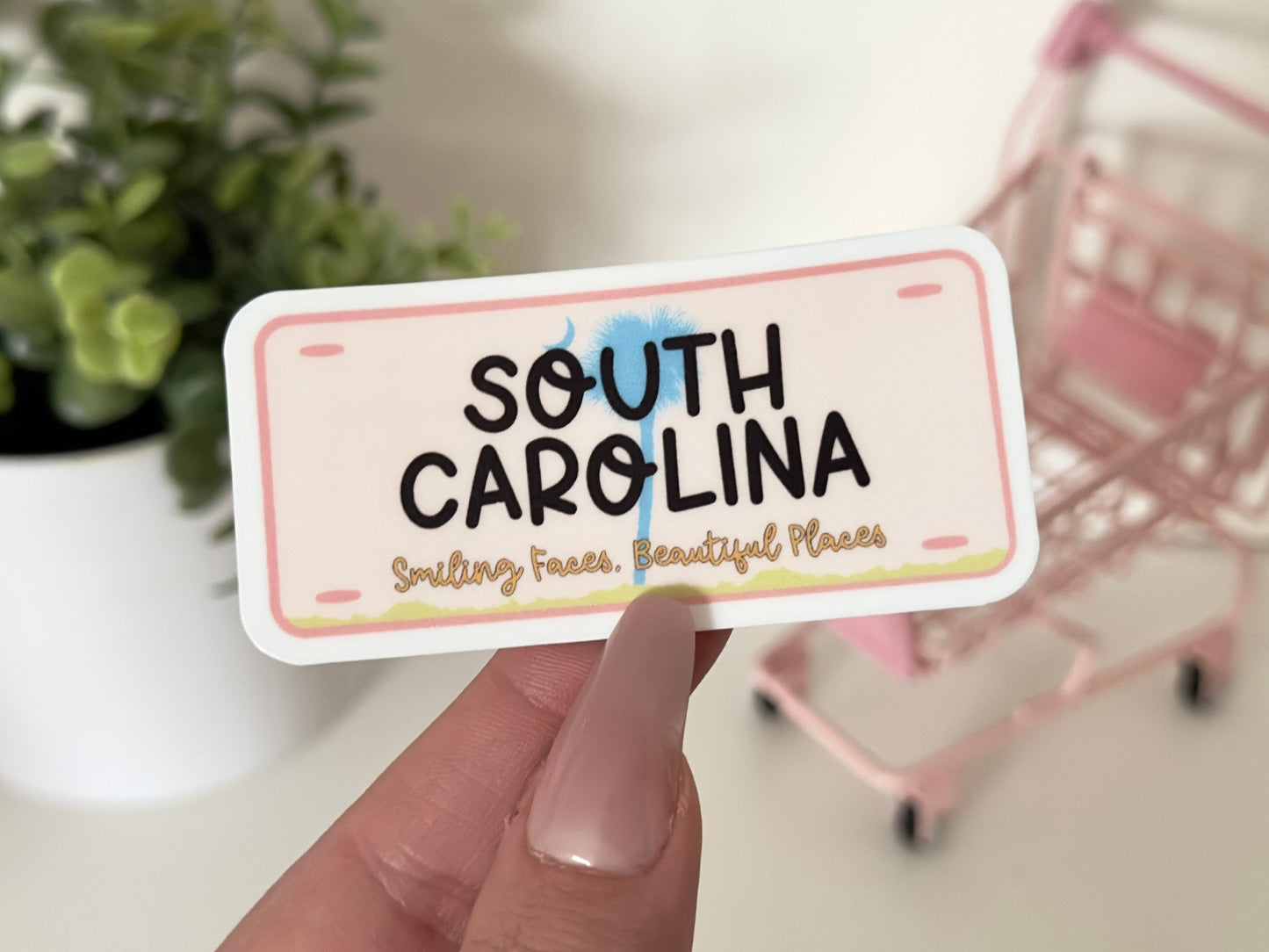 South Carolina Plate Waterproof Sticker, SC Gifts, Smiling Faces Beautiful Places, Waterbottle Sticker, State License Plate Stickers