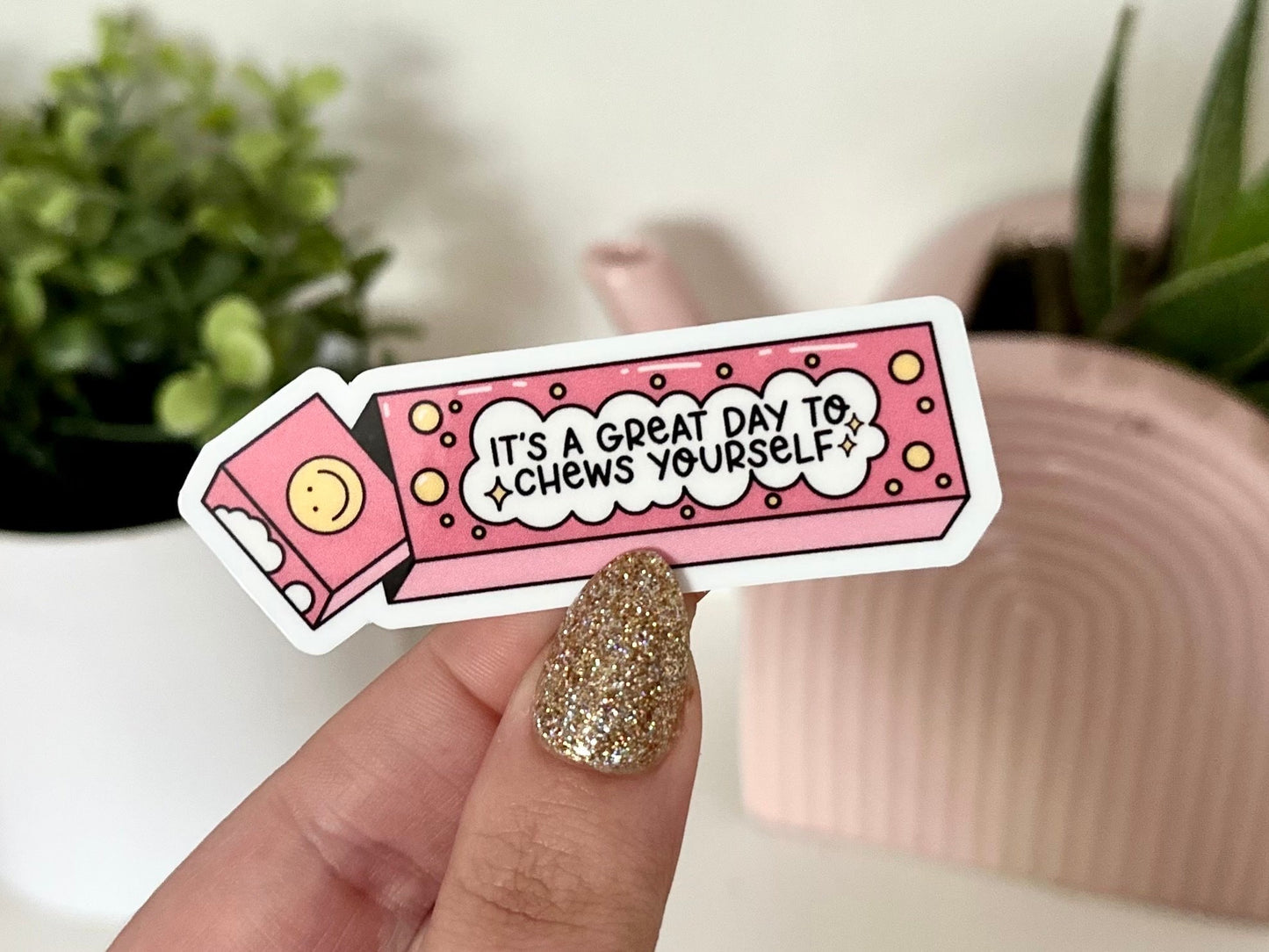 It’s a Great Day To Choose Yourself Bubblegum Waterproof Sticker, Mental Health Stickers, Self Love Gifts, Handdrawn Art, Self Care