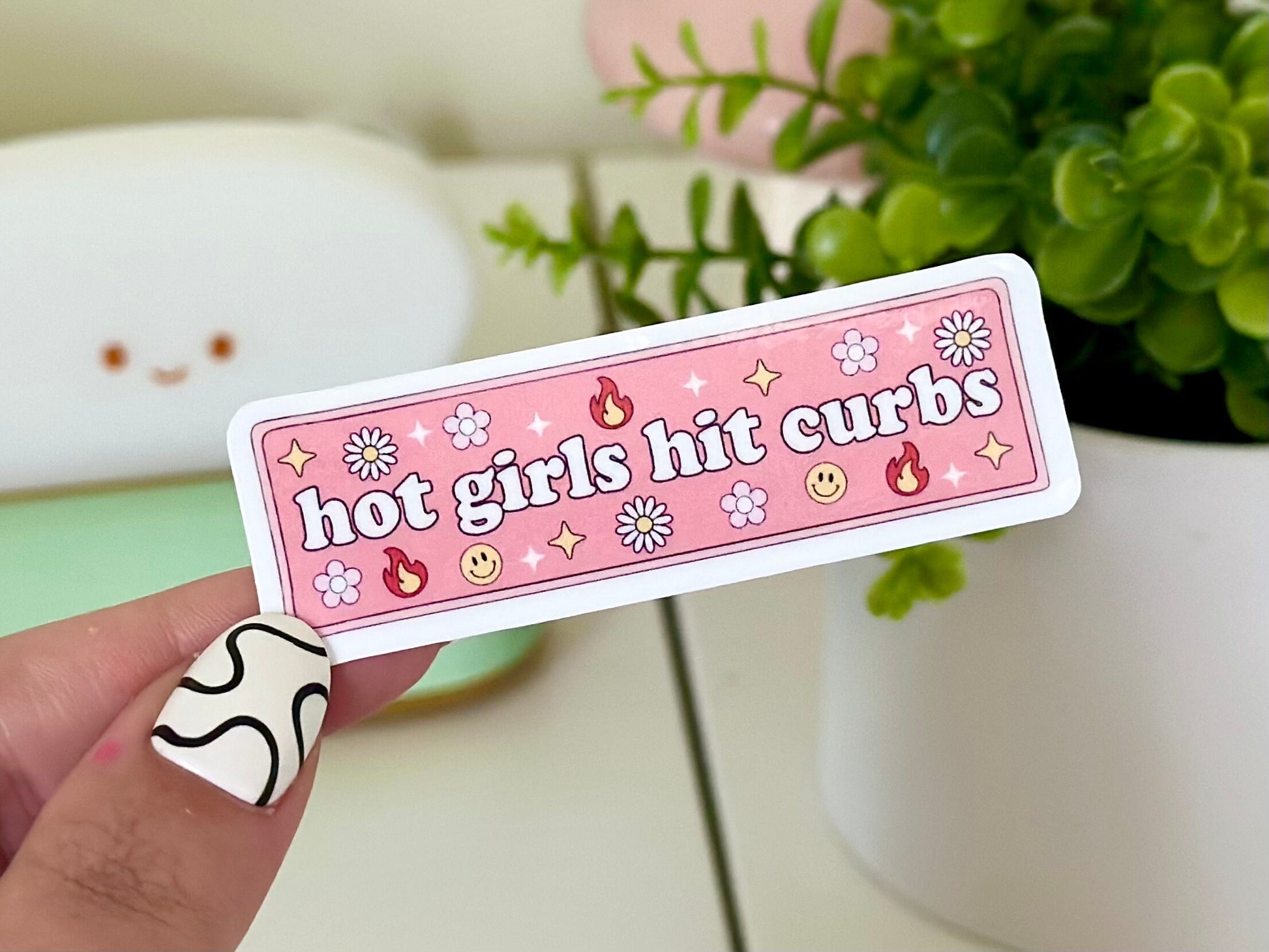 Hot Girls Hit Curbs *pink* Waterproof Sticker, Bumper Stickers, New Driver Gifts, Handdrawn Art, Car Decal, Bestfriend Gifts