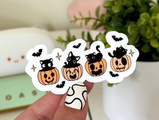 Spooky Black Cats Waterproof Sticker, Trendy Sticker, Popular Stickers, Halloween Gifts, Waterbottle decals, Spooky, Funny Gift, Cat Mom