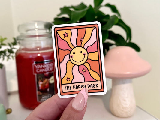 The Happy Days Tarot Card Waterproof Sticker, Groovy Sticker, Self Care, Self Love Sticker, Mental Health Gifts, Trendy Sticker