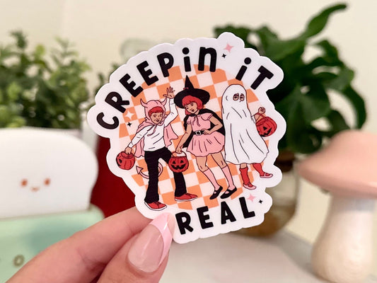 Creepin It Real Waterproof Sticker, Trendy Sticker, Popular Stickers, Halloween Gifts, Waterbottle decals, Spooky