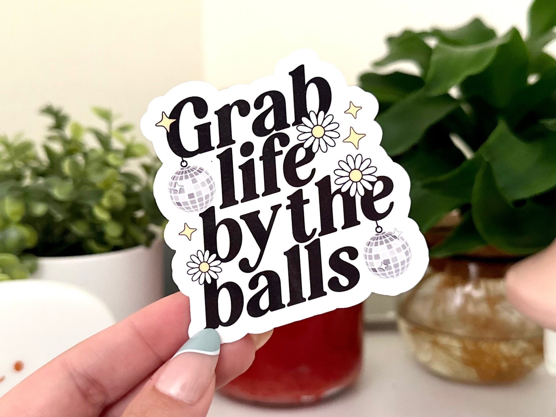 Grab Life By The Balls Waterproof Sticker, Mental Health Stickers, Therapist Therapy Decal, Waterbottle Stickers, Funny Bestfriend Gifts