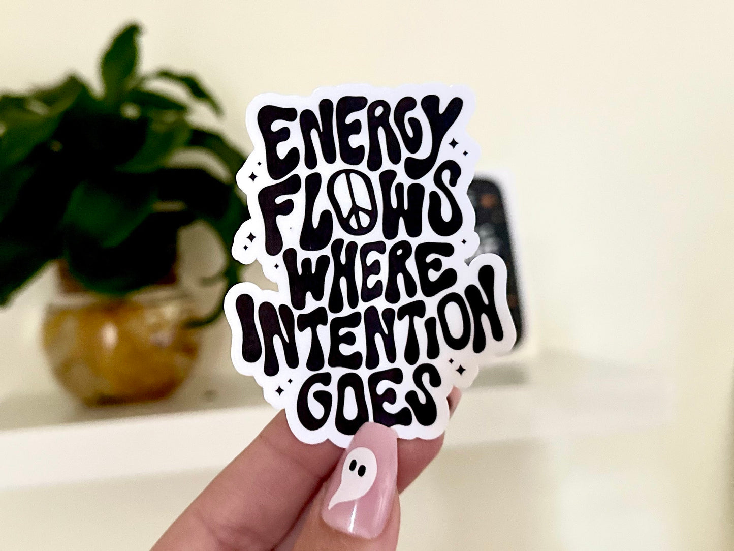 Energy Flows Where Intention Goes Waterproof Sticker, Intuition, Self Care, Self Love, Mental Health Gifts, Anxious, Cute Mental Healt