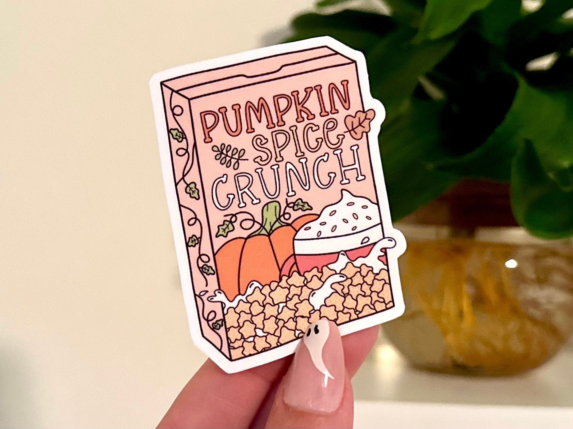 Pumpkin Spice Crunch Cereal Box Waterproof Sticker, Trendy Sticker, Popular Stickers, Fall Gifts, Waterbottle decals, Pumpkins, Funny Gift