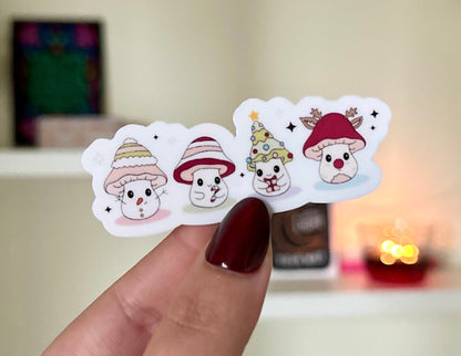 Merry Mushrooms Waterproof Sticker, Christmas Decal, Seasonal Gifts for Bestfriends, Self Care, Trendy Designs, Trending