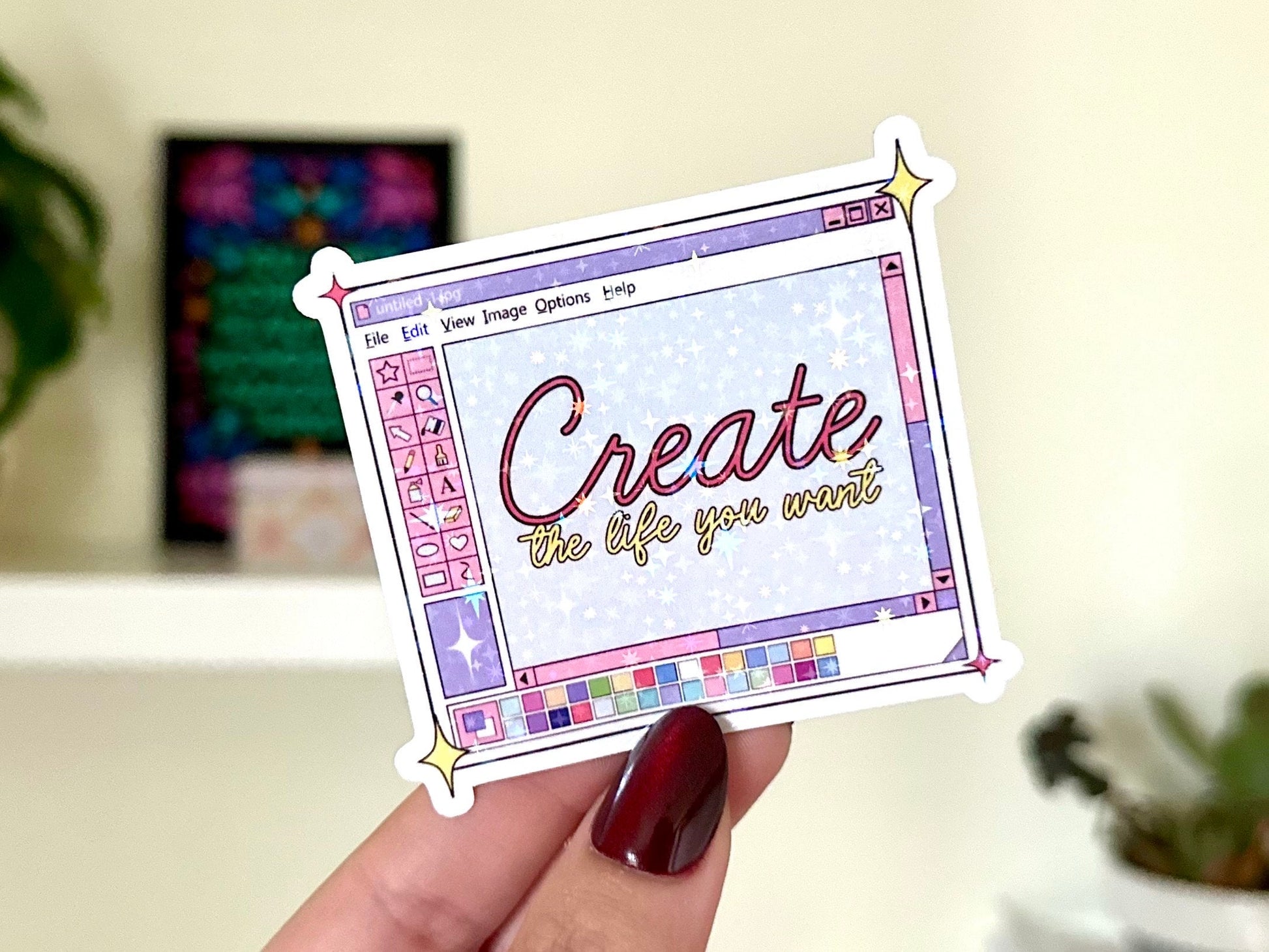 Create The Life You Want Holo Waterproof Sticker, Mental Health Stickers, Therapy Decal, Waterbottle Stickers, Y2K, Vintage Designs