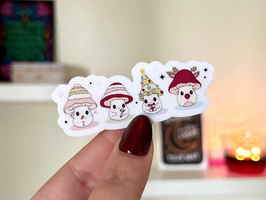 Merry Mushrooms Waterproof Sticker, Christmas Decal, Seasonal Gifts for Bestfriends, Self Care, Trendy Designs, Trending