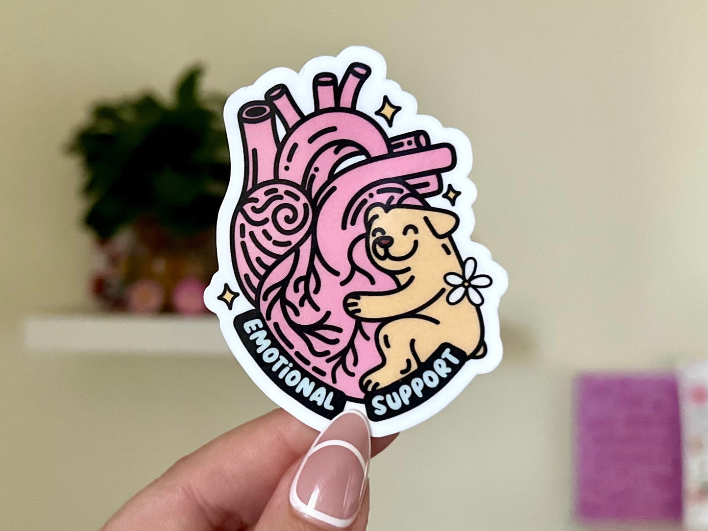 Emotional Support *Dog* Waterproof Sticker, Mental Health Stickers, Self Love Gifts, Handdrawn Art, Self Care