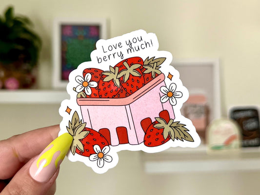 Love You Berry Much Waterproof Sticker, Bestfriend Gifts, Valentines Day, Gifts for Wife Husband, Waterbottle Sticker, VDay Stickers