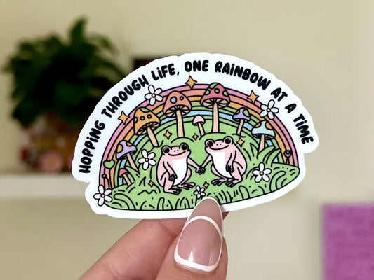 Hopping Through Life One Rainbow at a Time Waterproof Sticker, Intuition, Self Care, Self Love, Mental Health Gifts, Anxious, Cute