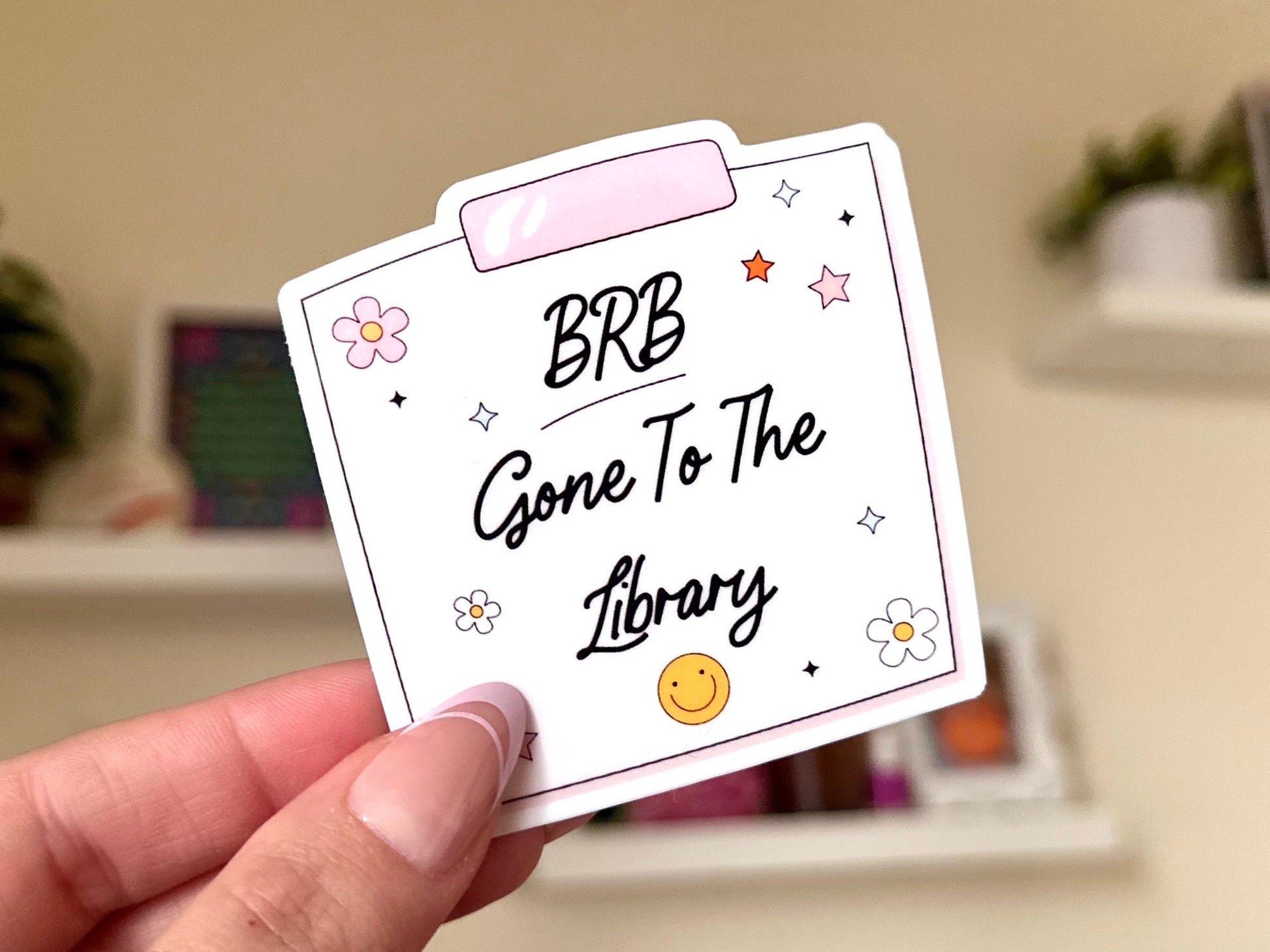 BRB Gone To The Library Waterproof Sticker, Book Stickers, Gifts for Readers, Book Gifts, Reading Sticker, Tumbler Sticker, Mug Sticker