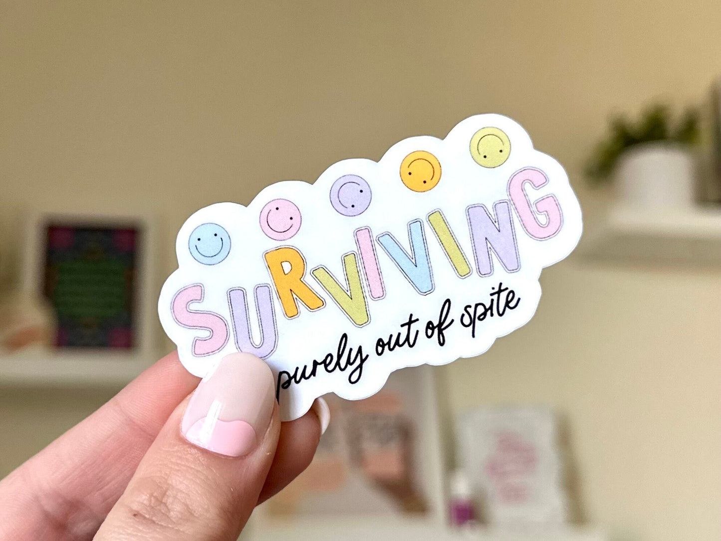 Surviving Simply Out Of Spite Waterproof Sticker, Mental Health Stickers, Funny Bestfriend Gifts, Trendy Gift