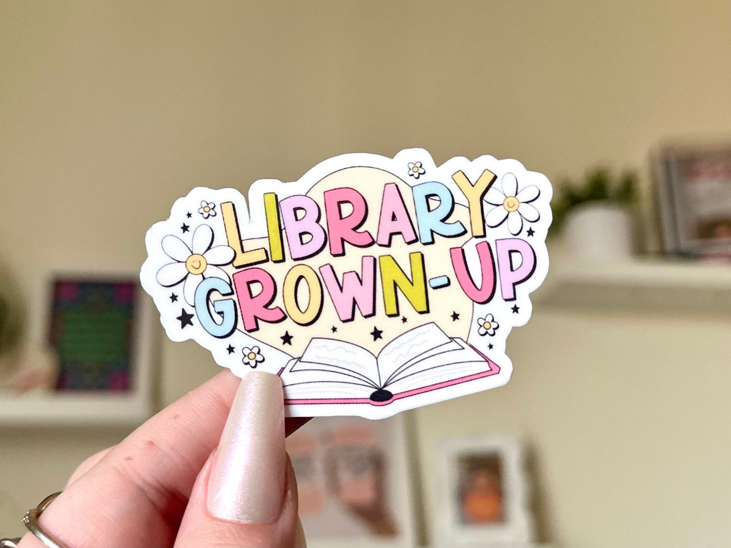 Library Grown Up Waterproof Sticker, Book Stickers, Gifts for Readers, Bookish Laptop Sticker, Book Lover Decal, BookTok