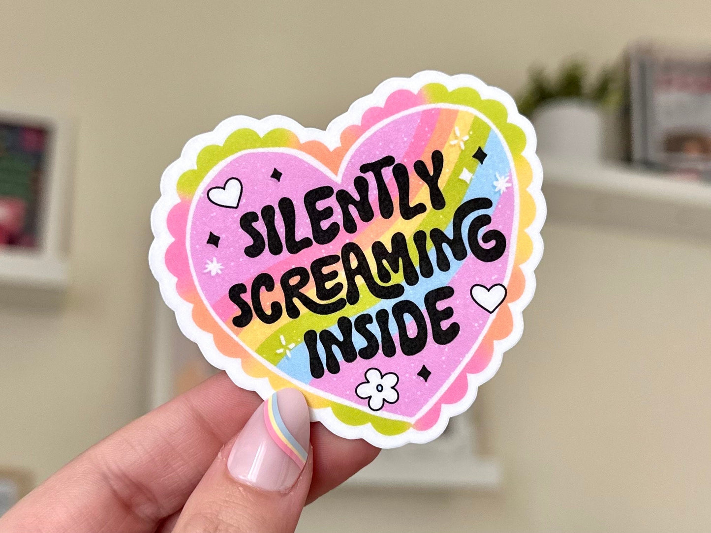 Silently Screaming Inside Waterproof Sticker, Mental Health Stickers, Self Love Gifts, Handdrawn Art, Stressed out, Depression, Anxiety