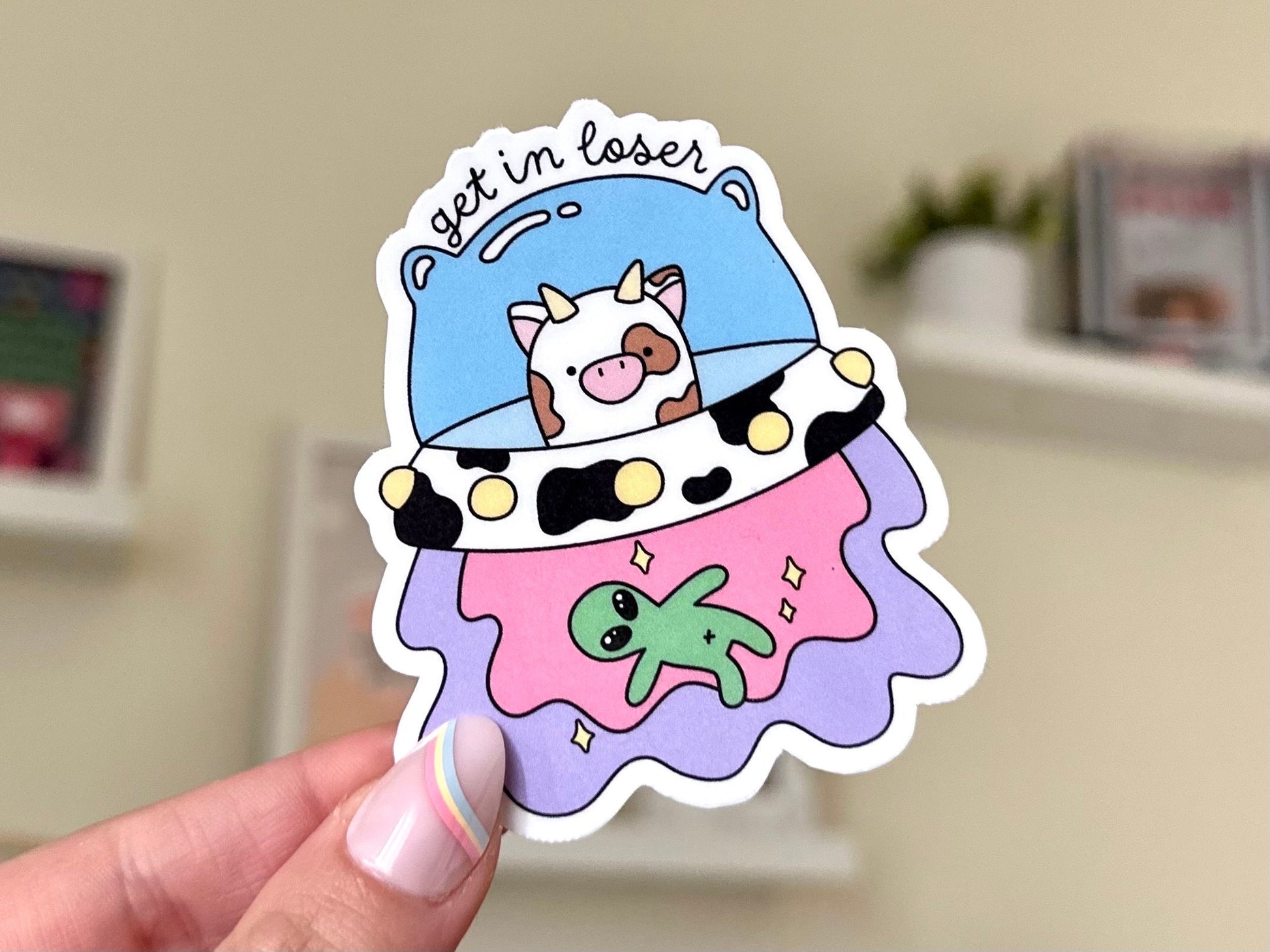 Get In Loser Waterproof Sticker, Cow Lover, Self Care, Self Love, Mental Health Gifts, Anxious, Cute Mental Health