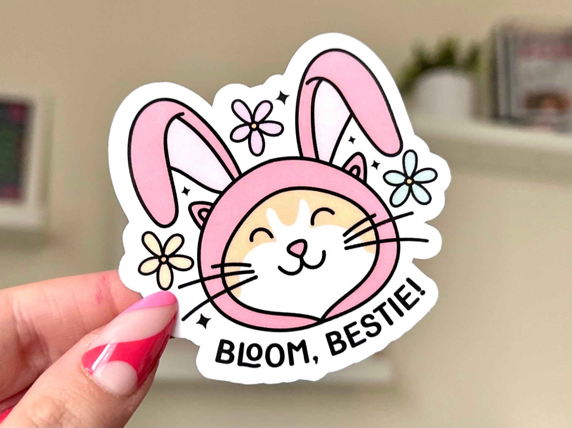 Bloom Bestie *Cat* Waterproof Sticker, Trendy Sticker, Popular Stickers, Easter Gifts, Waterbottle decals, Mental Health, Positivity