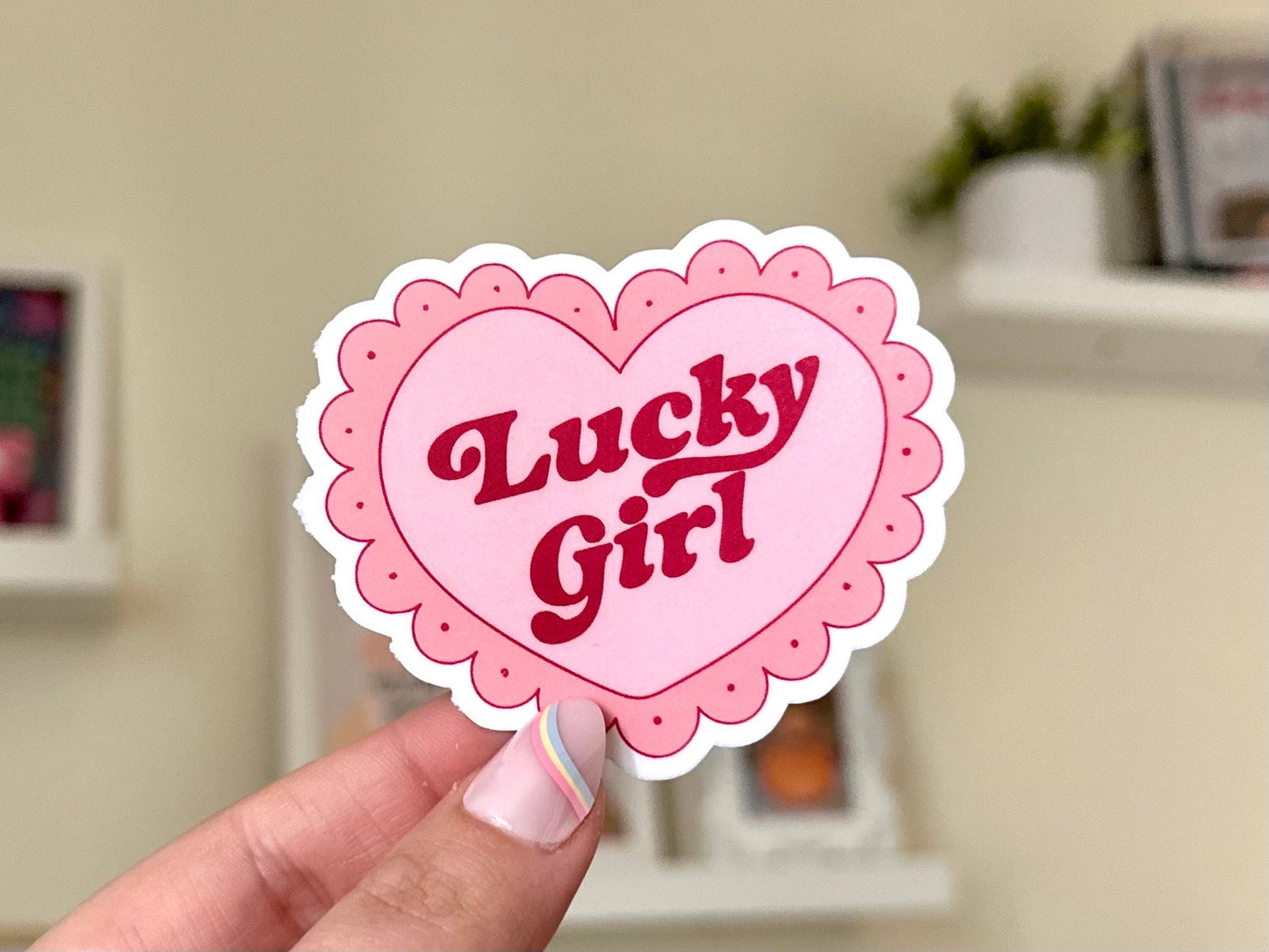 Lucky Girl Heart Waterproof Sticker, Everything Works Out For Me, Trendy Stickers, Lucky Girl Syndrome, Cute Stickers, Mug Sticker