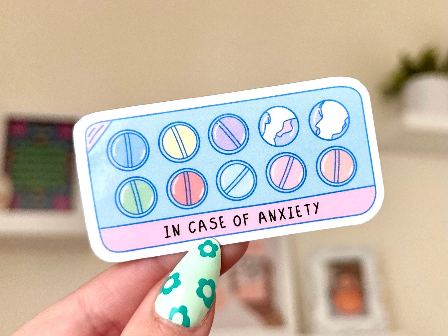 In Case of Anxiety Waterproof Sticker, Mental Health Stickers, Self Love Gifts, Handdrawn Art, Stressed out, Depression, Anxiety