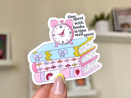 Time Spent With Books Waterproof Sticker, Book Stickers, Gifts for Readers, Bookish Laptop Sticker, Book Lover Decal, BookTok