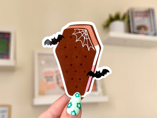 Spooky Neapolitan Ice Cream Sandwich Waterproof Sticker, Trendy Sticker, Popular Stickers, Halloween Gifts, Waterbottle decals, Bats