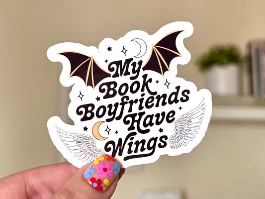 My Book Boyfriends Have Wings Waterproof Sticker, Book Stickers, Gifts for Readers, Bookish Laptop Sticker, Book Lover Decal, BookTok