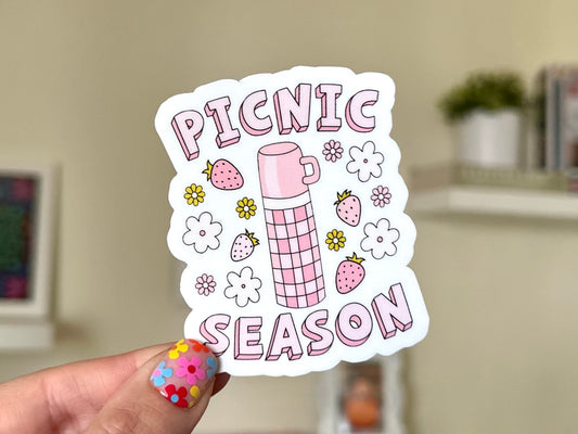 Picnic Season Waterproof Sticker, Spring, Summer, Warm Weather, Stickers for Waterbottles, Laptops, Journals, Decorative Decal