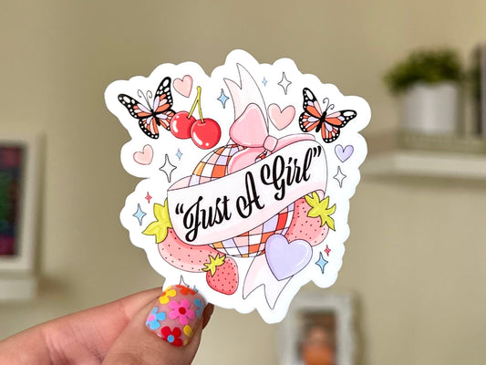 Just A Girl Waterproof Sticker, Pretty Girly Gifts, Trendy Stickers, VSCO Sticker, Waterbottle Stickers, Funny