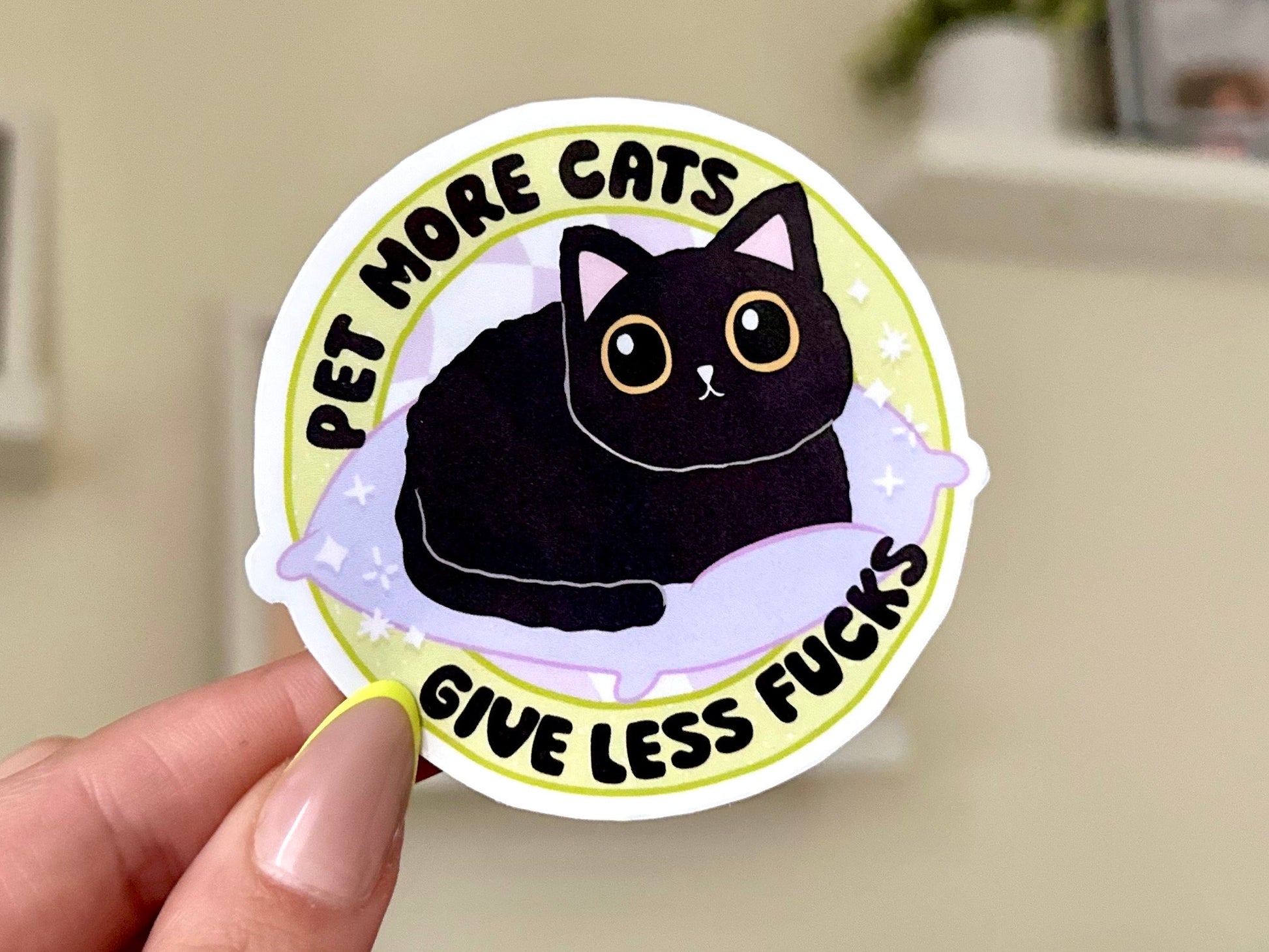 Pet More Cats Give Less Fuxks Waterproof Sticker, Mental Health Stickers, Self Love Gifts, Handdrawn Art, Self Care