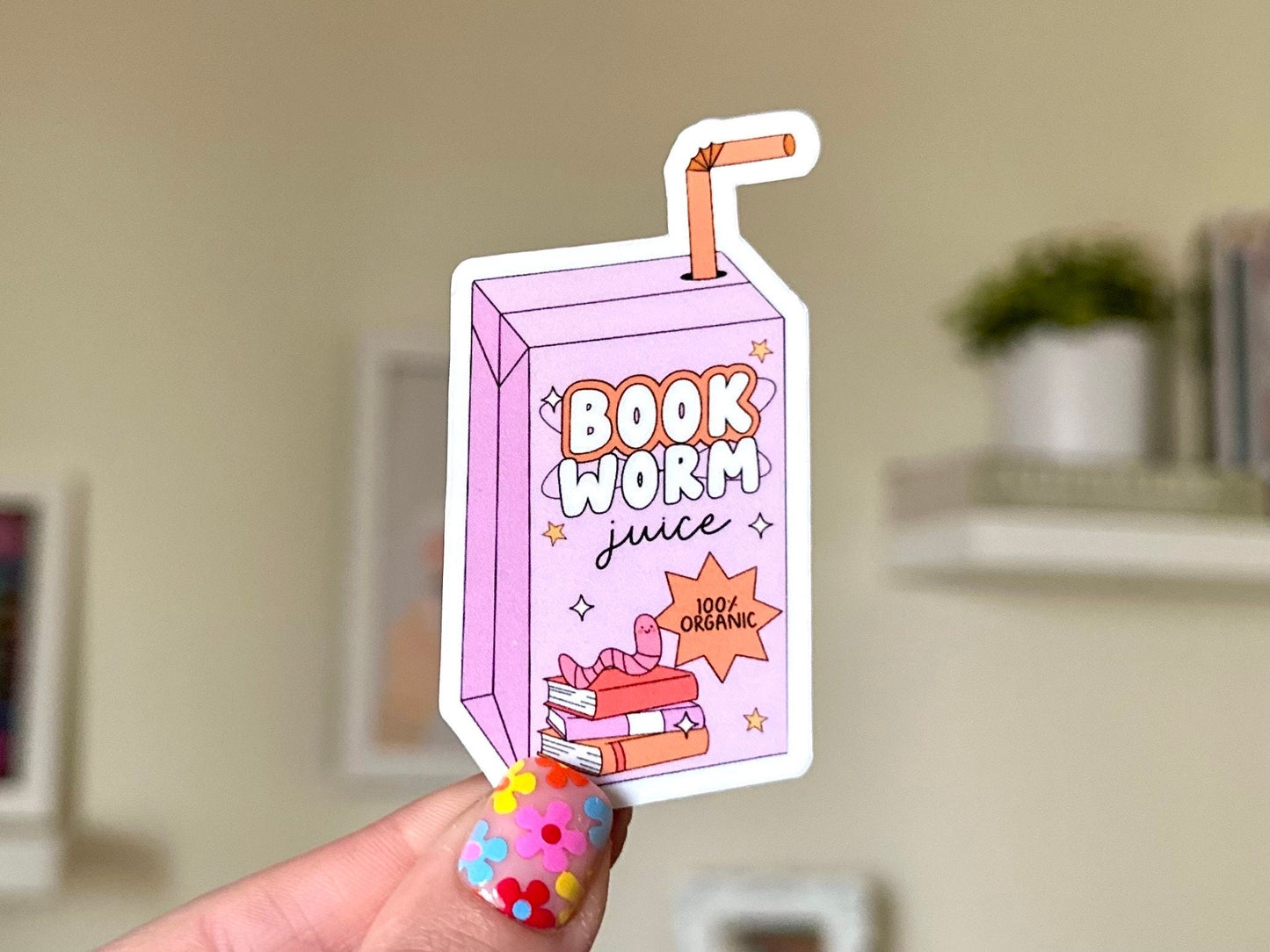 Book Worm Juice Waterproof Sticker, Book Stickers, Gifts for Readers, Bookish Laptop Sticker, Book Lover Decal, BookTok