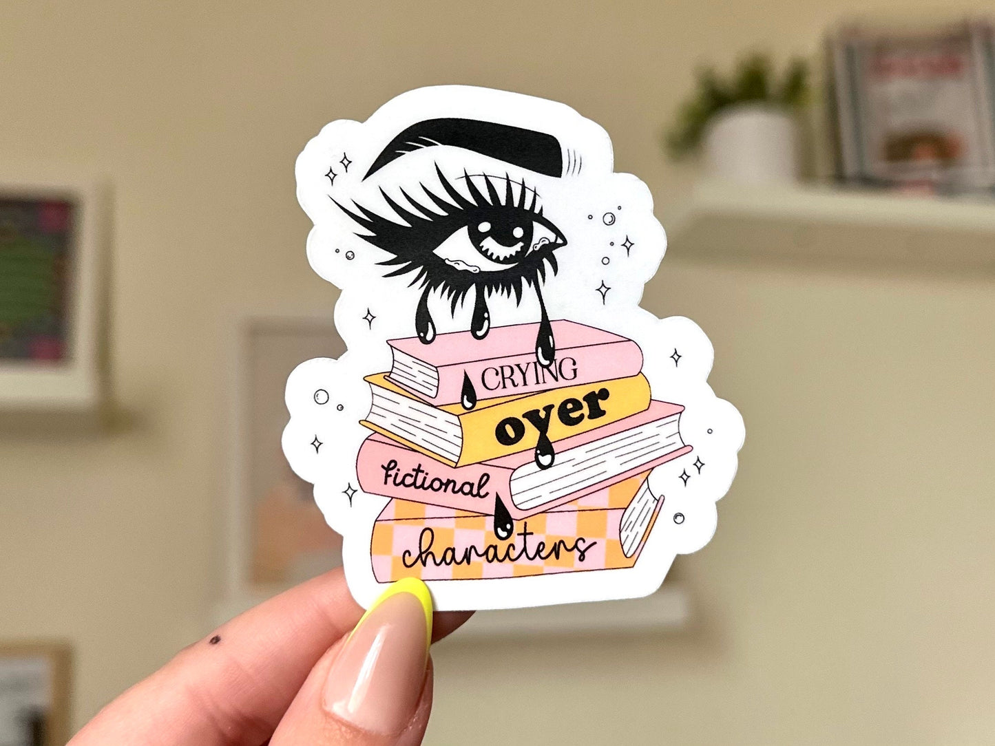 Crying Over Fictional Characters Waterproof Sticker, Book Stickers, Gifts for Readers, Bookish Laptop Sticker, Book Lover Decal, BookTok