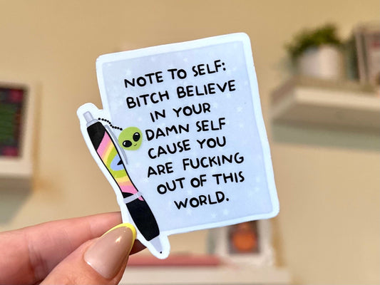 Believe in Your Damn Self Waterproof Sticker, Mental Health Stickers, Handdrawn Art, Bestfriend Gifts, Positivity