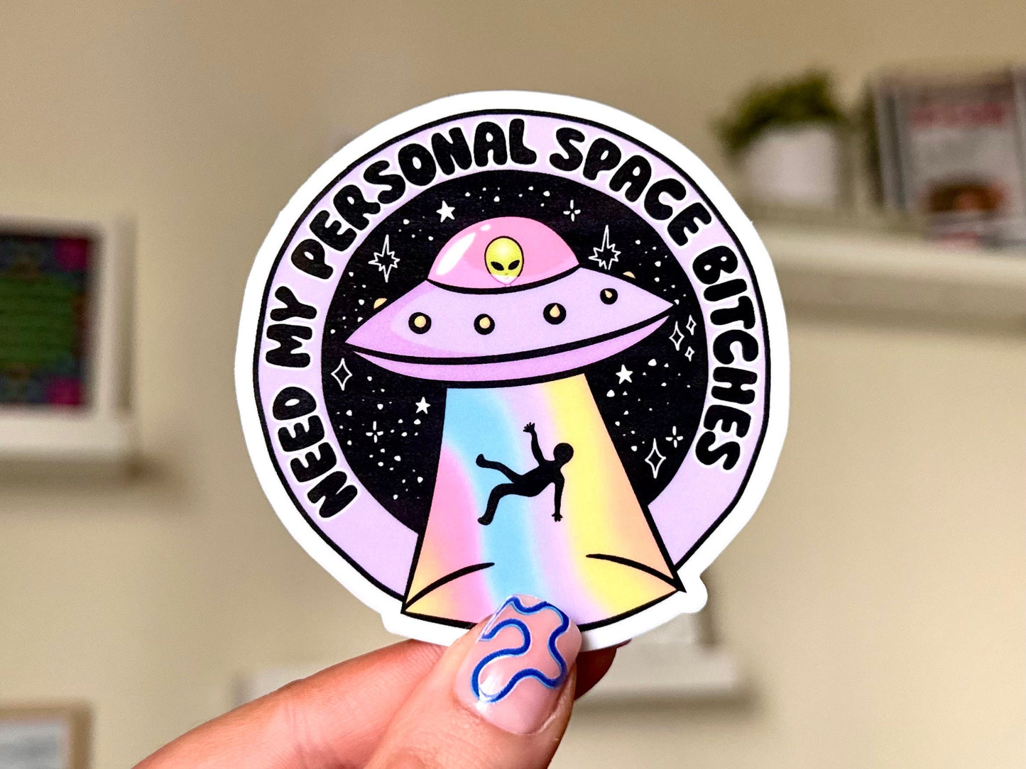 Need My Personal Space B!tches Waterproof Sticker, Mental Health Stickers, Self Love Gifts, Handdrawn Art