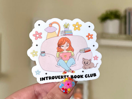 Introverts Book Club Red Head Waterproof Sticker, Book Stickers, Gifts for Readers, Bookish Laptop Sticker, Book Lover Decal, BookTok