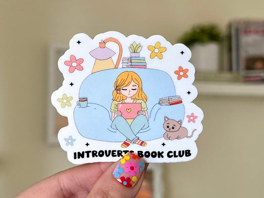 Introverts Book Club Blonde Hair Waterproof Sticker, Book Stickers, Gifts for Readers, Bookish Laptop Sticker, Book Lover Decal, BookTok