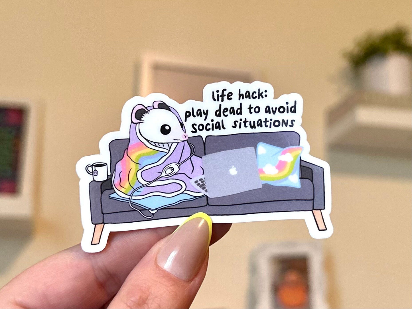 Play Dead to Avoid Social Situations Waterproof Sticker, Mental Health Stickers, Handdrawn Art, Bestfriend Gifts, Positivity