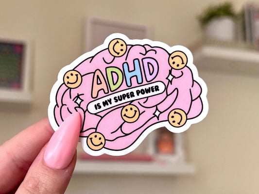 ADHD is My Super Power Waterproof Sticker, Mental Health Stickers, Waterbottle Sticker, Tumbler Decals, Neurodivergent