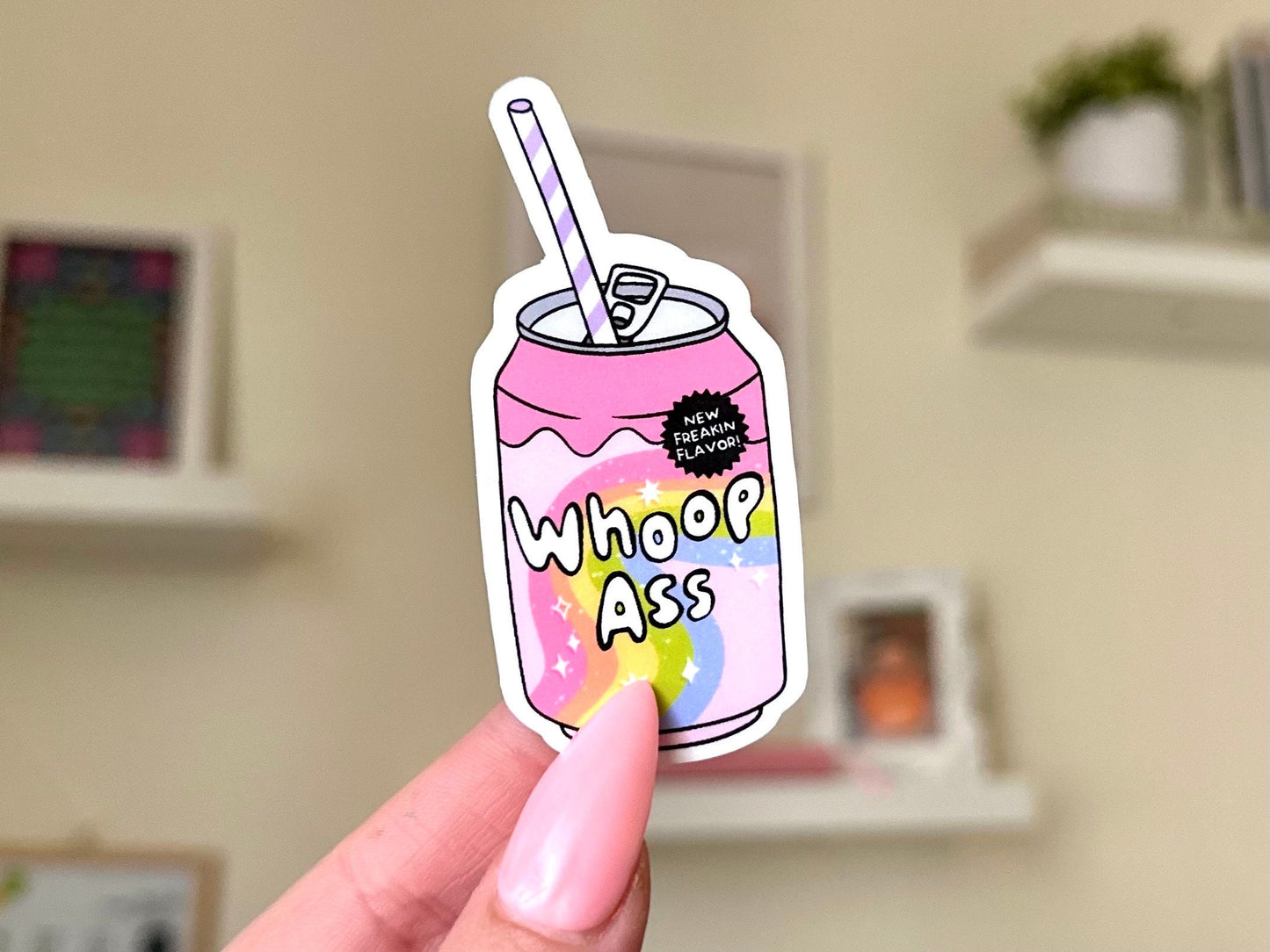 Can of Whoop Ass Soda Waterproof Sticker, Mental Health Stickers, Self Love Gifts, Handdrawn Art