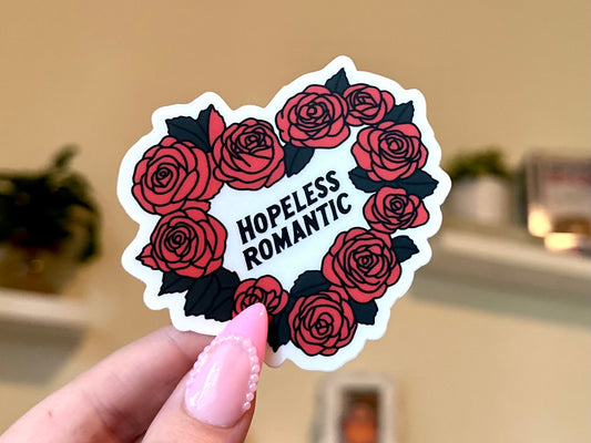 Hopeless Romantic Clear Waterproof Sticker, Mental Health Stickers, Handdrawn Art, Romance Gifts for Bestfriend and Spouse