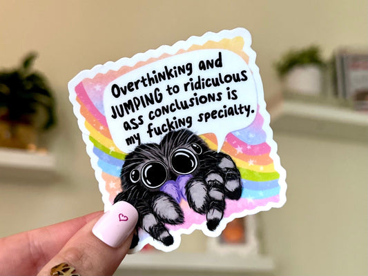 Overthinking & Jumping to Ridiculous A* Conclusions Waterproof Sticker, Mental Health Stickers, Handdrawn Art, Bestfriend Gifts, Positivity